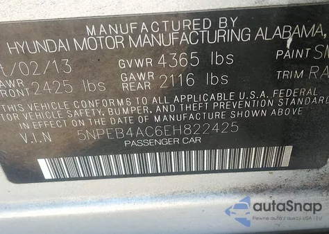 2014 Hyundai Sonata Gls из США, поврежденный, VIN 5NPEB4AC6EH822425